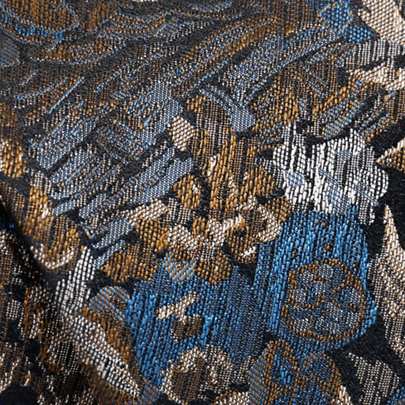 Cravate pour homme à motif de jardin floral bleu et jaune dans l'air