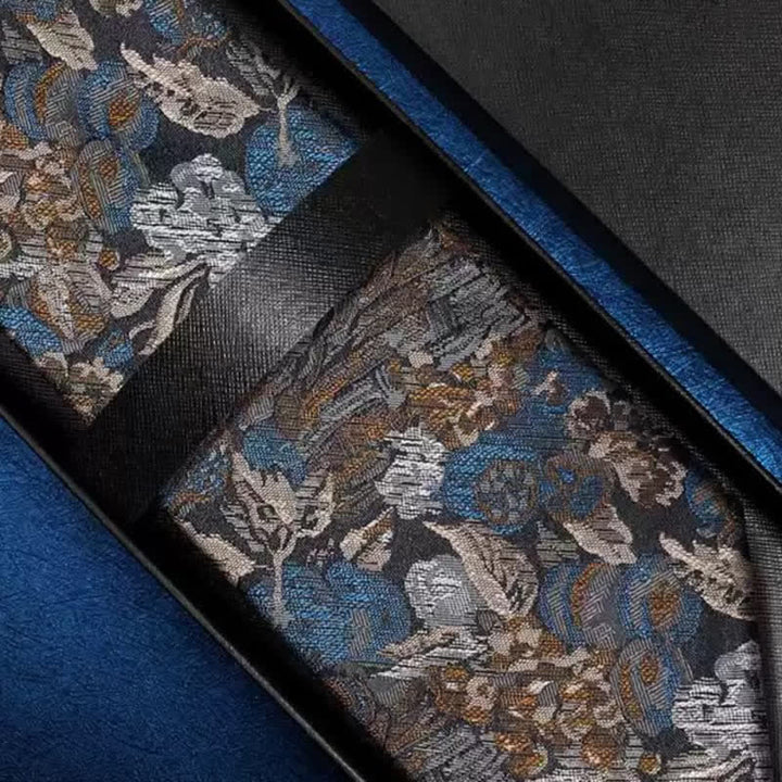 Cravate pour homme à motif de jardin floral bleu et jaune dans l'air