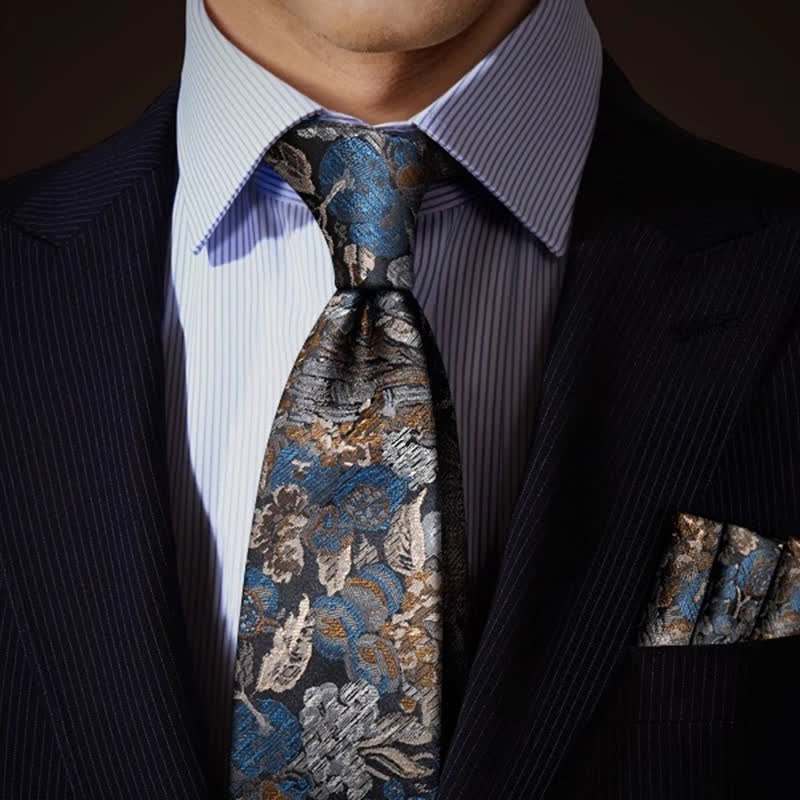 Cravate pour homme à motif de jardin floral bleu et jaune dans l'air