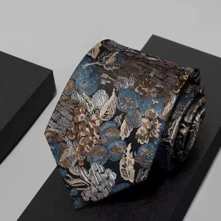 Cravate pour homme à motif de jardin floral bleu et jaune dans l'air