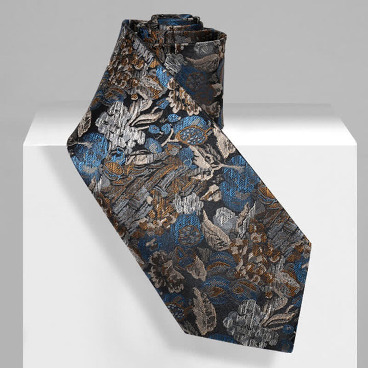 Cravate pour homme à motif de jardin floral bleu et jaune dans l'air