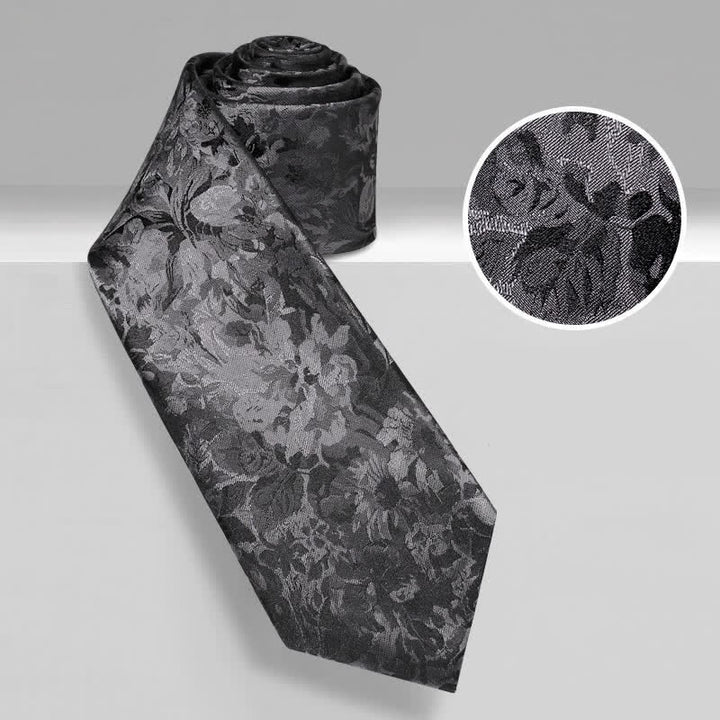Cravate en pure soie à motif floral gris foncé et noir pour homme