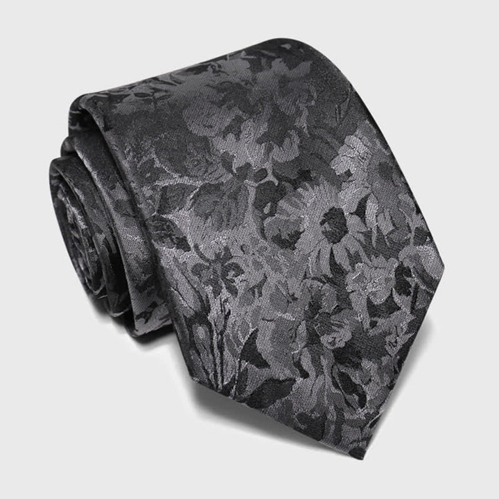 Cravate en pure soie à motif floral gris foncé et noir pour homme