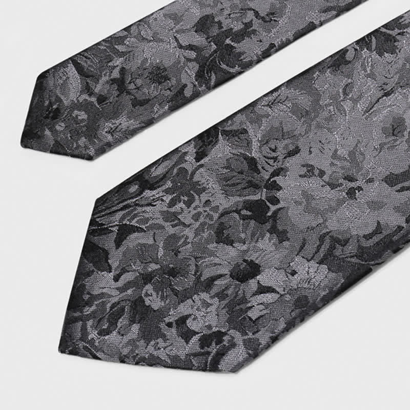 Cravate en pure soie à motif floral gris foncé et noir pour homme