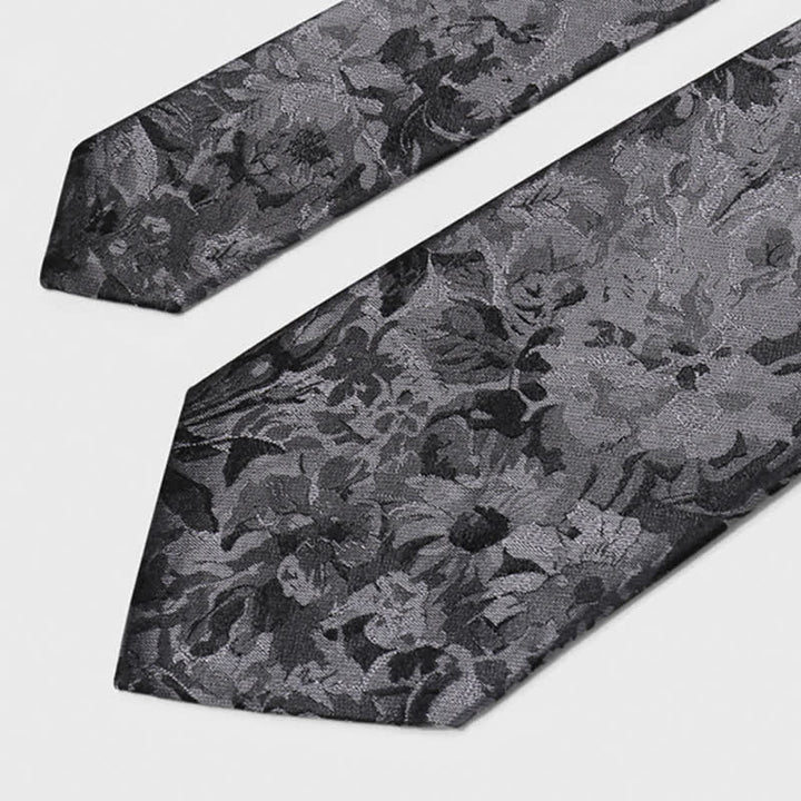 Cravate en pure soie à motif floral gris foncé et noir pour homme