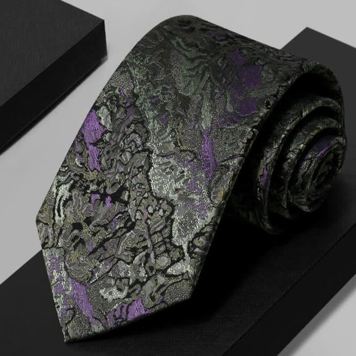 Cravate en soie pure pour homme à motif abstrait délicat violet et gris