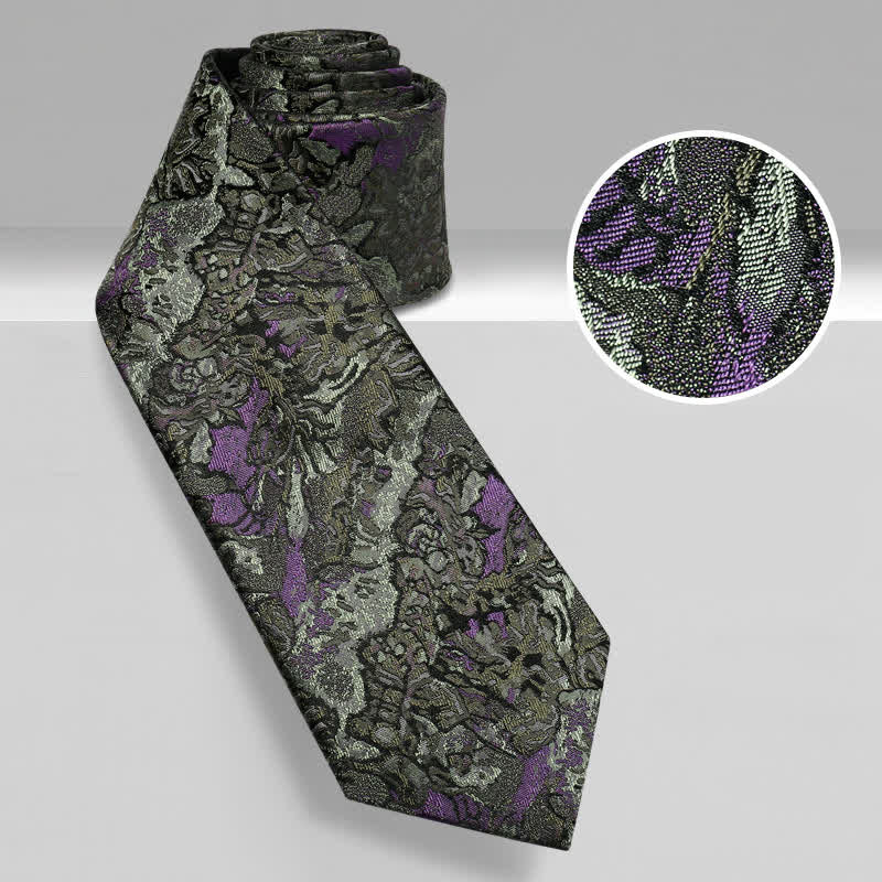 Cravate en soie pure pour homme à motif abstrait délicat violet et gris