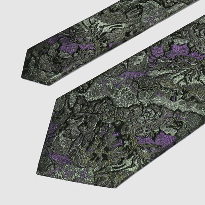 Cravate en soie pure pour homme à motif abstrait délicat violet et gris