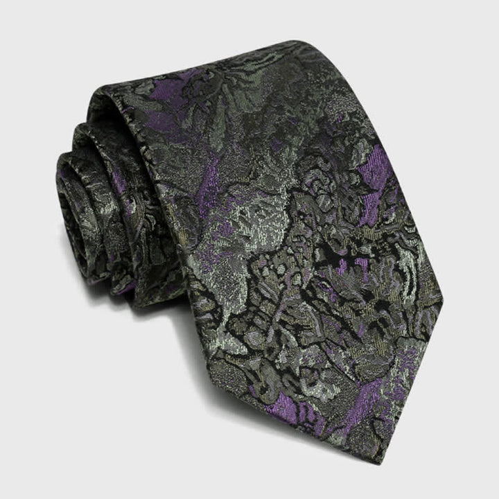 Cravate en soie pure pour homme à motif abstrait délicat violet et gris