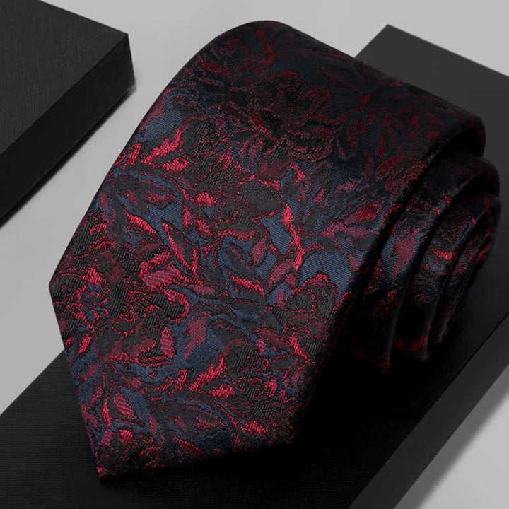 Cravate en pure soie à motif floral rouge foncé vintage pour homme