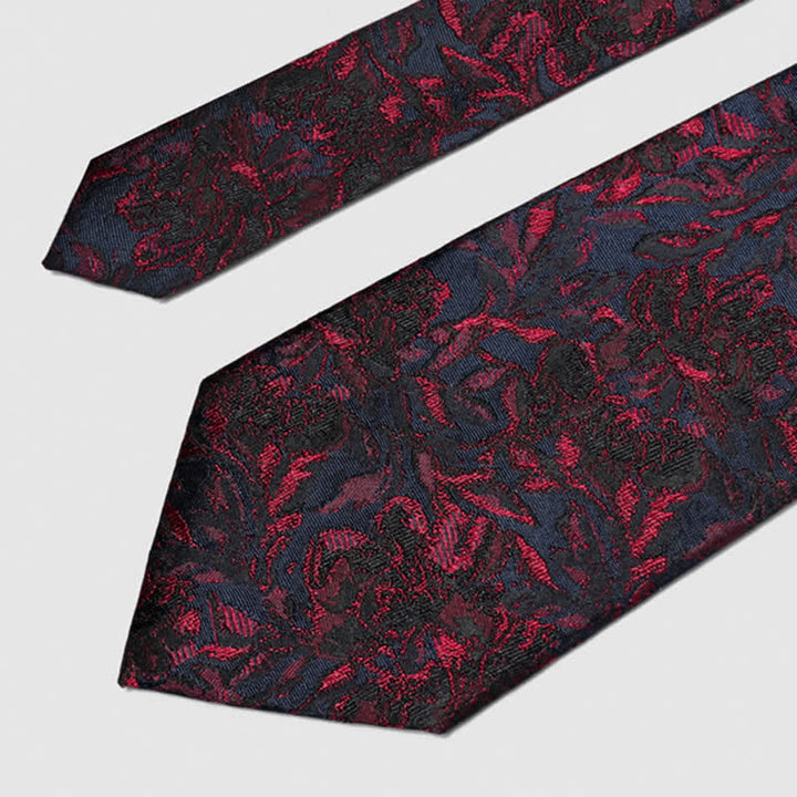Cravate en pure soie à motif floral rouge foncé vintage pour homme