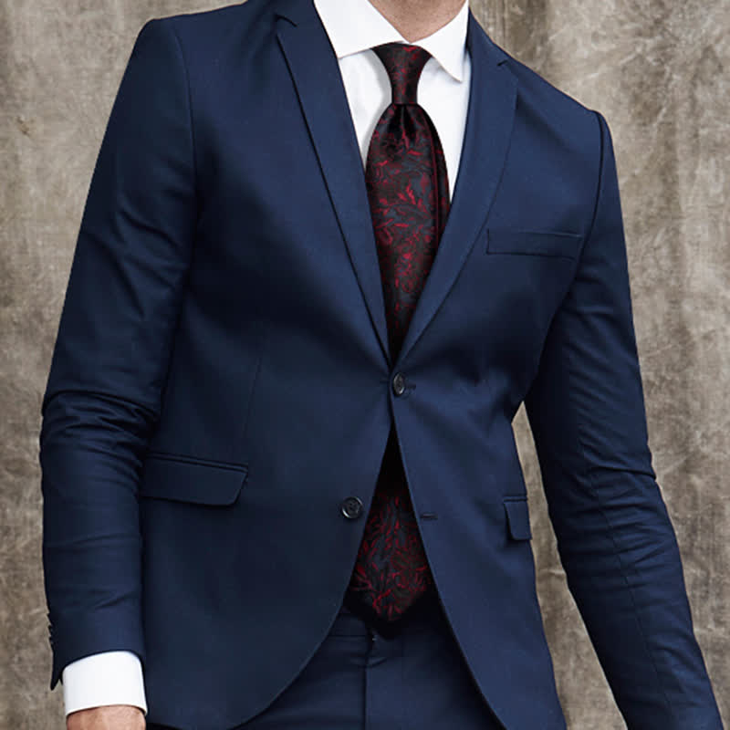 Cravate en pure soie à motif floral rouge foncé vintage pour homme