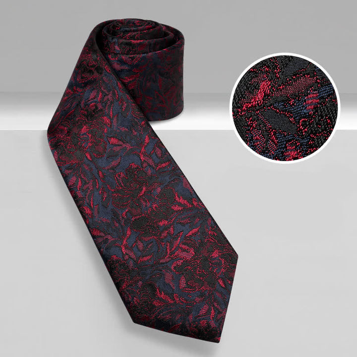 Cravate en pure soie à motif floral rouge foncé vintage pour homme