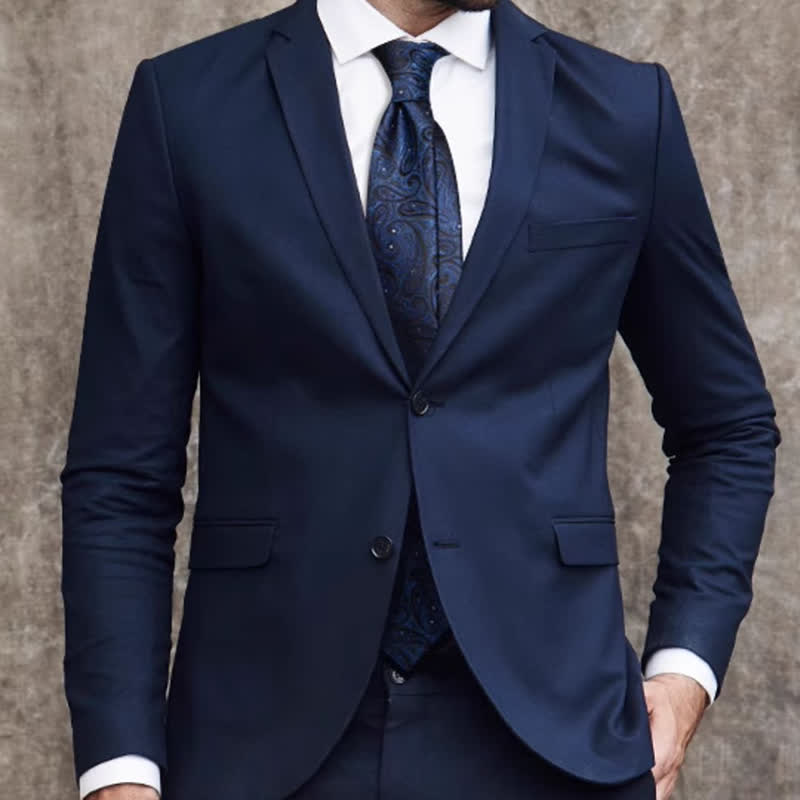 Cravate en soie pure pour homme à motif cachemire bleu foncé et noir