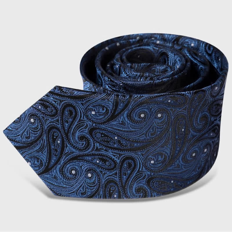 Cravate en soie pure pour homme à motif cachemire bleu foncé et noir