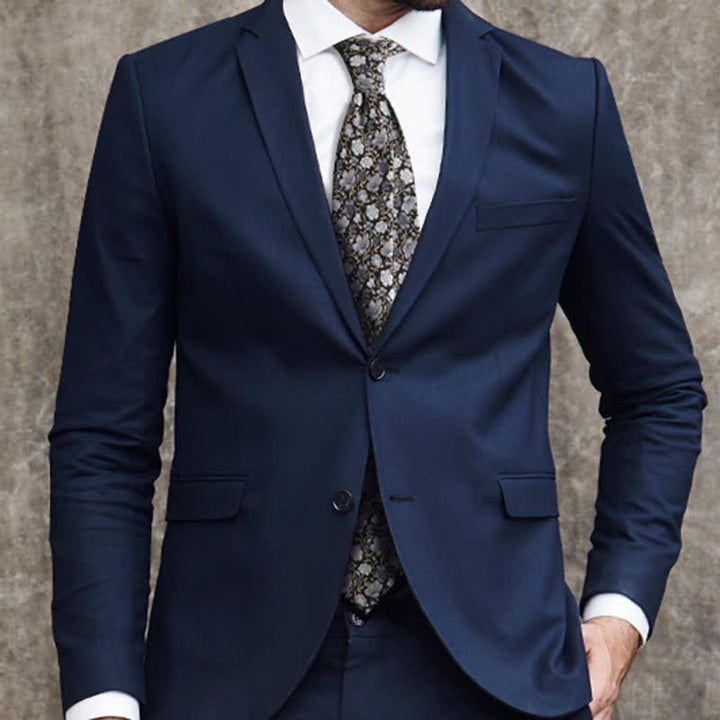 Cravate en pure soie à petits motifs floraux noirs et gris pour homme