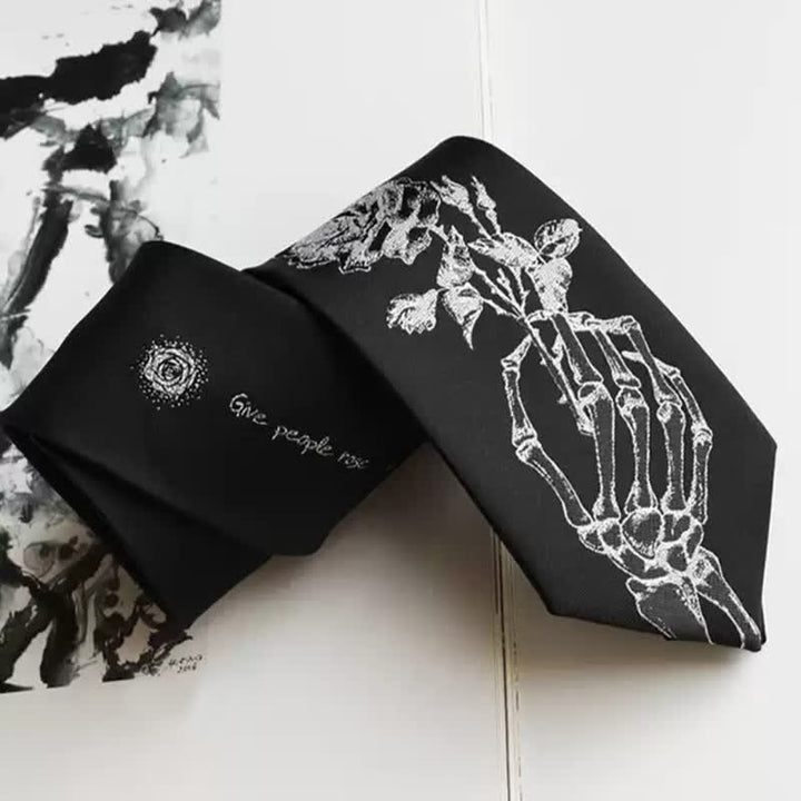 Cravate noire et argentée pour homme avec imprimé rose Give People
