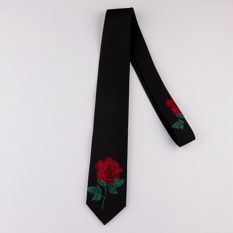 Cravate noire brodée rose bleue Enchantress pour homme