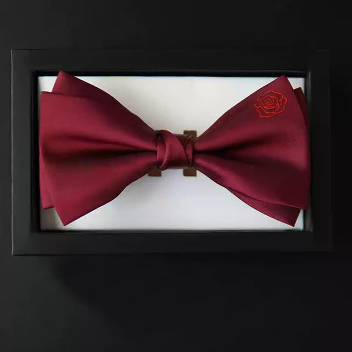 Nœud papillon mouchoir brodé rose bordeaux pour homme