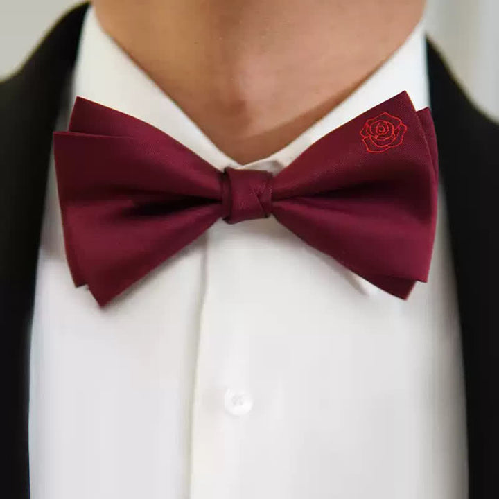 Nœud papillon mouchoir brodé rose bordeaux pour homme