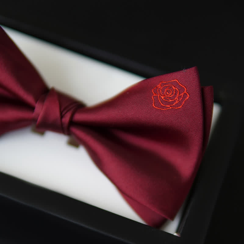 Nœud papillon mouchoir brodé rose bordeaux pour homme