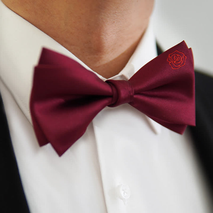 Nœud papillon mouchoir brodé rose bordeaux pour homme
