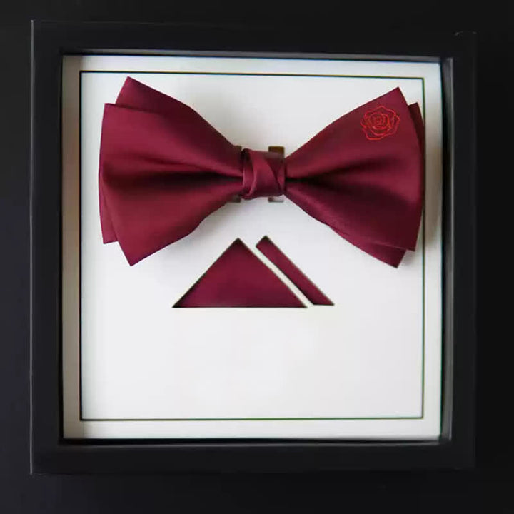 Nœud papillon mouchoir brodé rose bordeaux pour homme