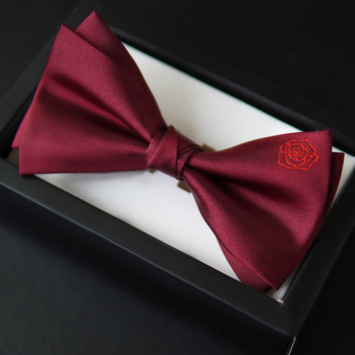 Nœud papillon mouchoir brodé rose bordeaux pour homme