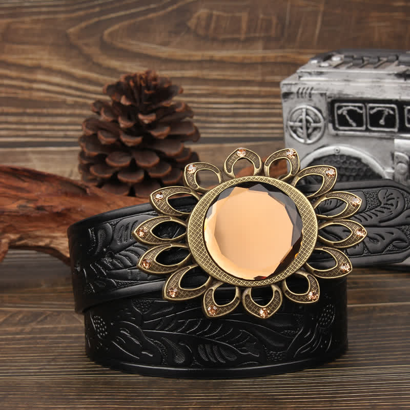 Ceinture en cuir avec boucle tournesol en cristal