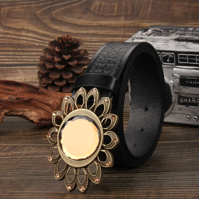 Ceinture en cuir avec boucle tournesol en cristal