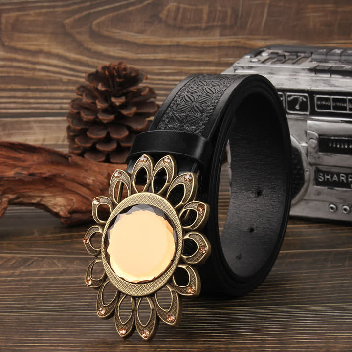 Ceinture en cuir avec boucle tournesol en cristal
