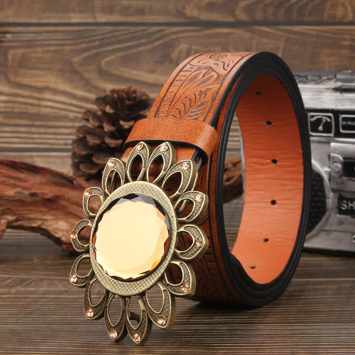 Ceinture en cuir avec boucle tournesol en cristal