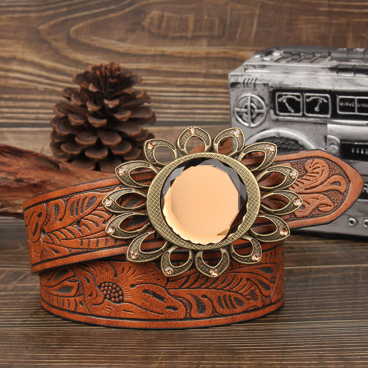 Ceinture en cuir avec boucle tournesol en cristal