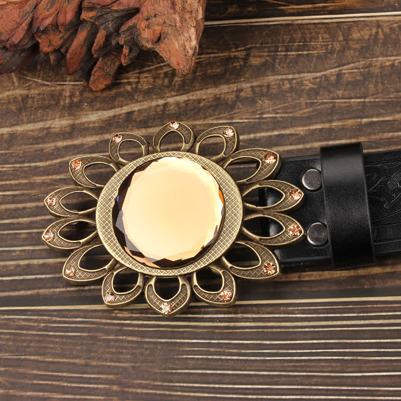 Ceinture en cuir avec boucle tournesol en cristal