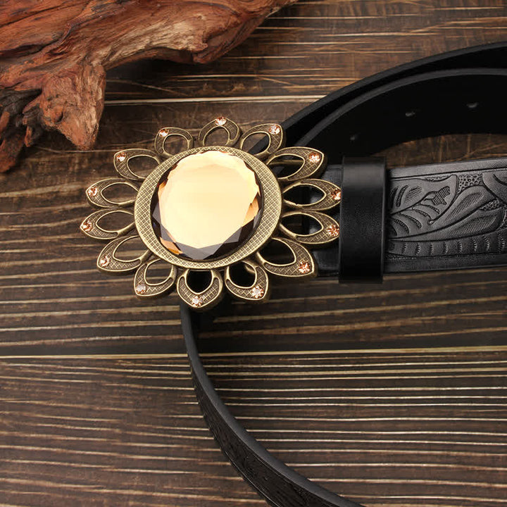 Ceinture en cuir avec boucle tournesol en cristal