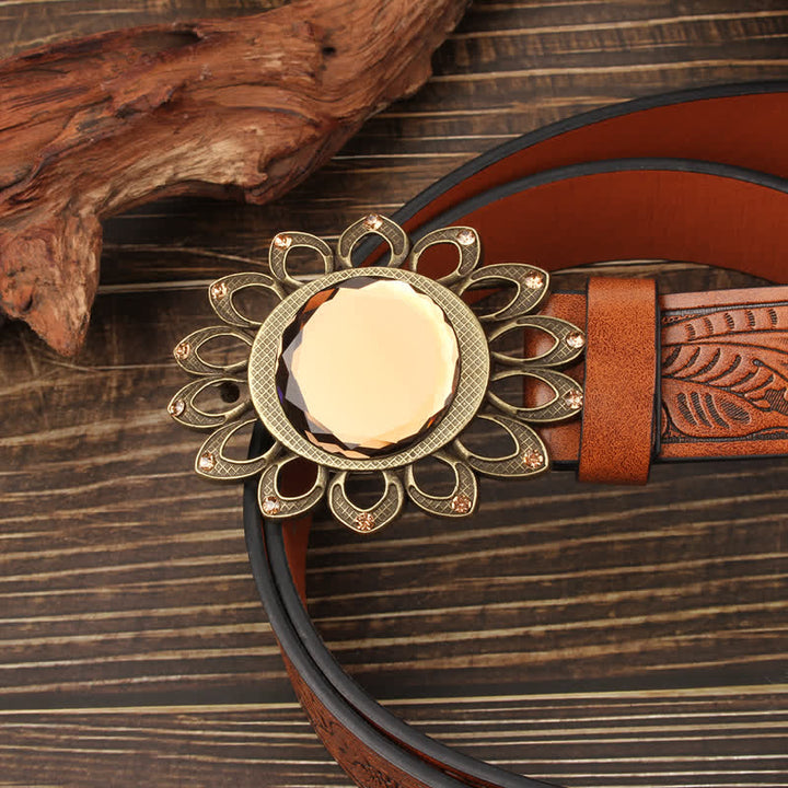 Ceinture en cuir avec boucle tournesol en cristal