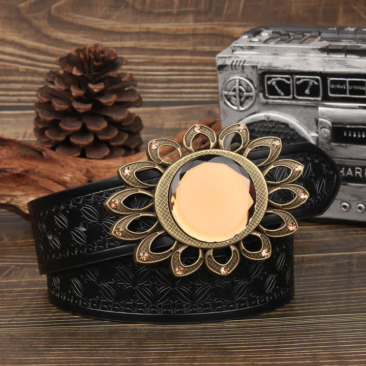 Ceinture en cuir avec boucle tournesol en cristal