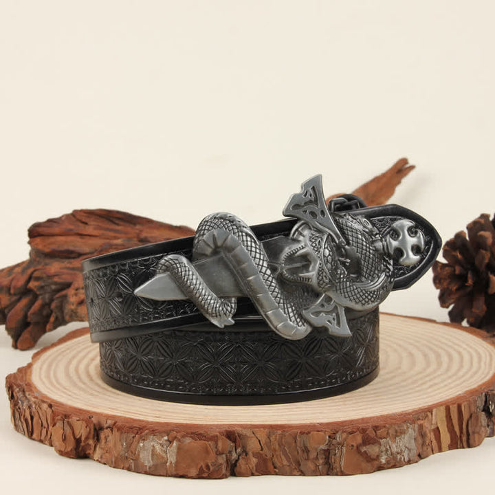 Ceinture en cuir à boucle argentée 3D The Dagger &amp; The Cobra pour homme