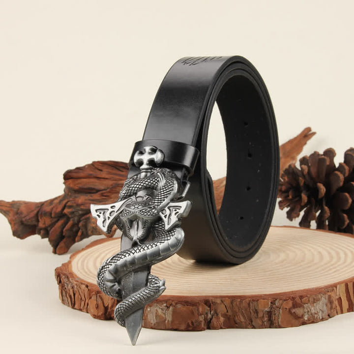 Ceinture en cuir à boucle argentée 3D The Dagger &amp; The Cobra pour homme