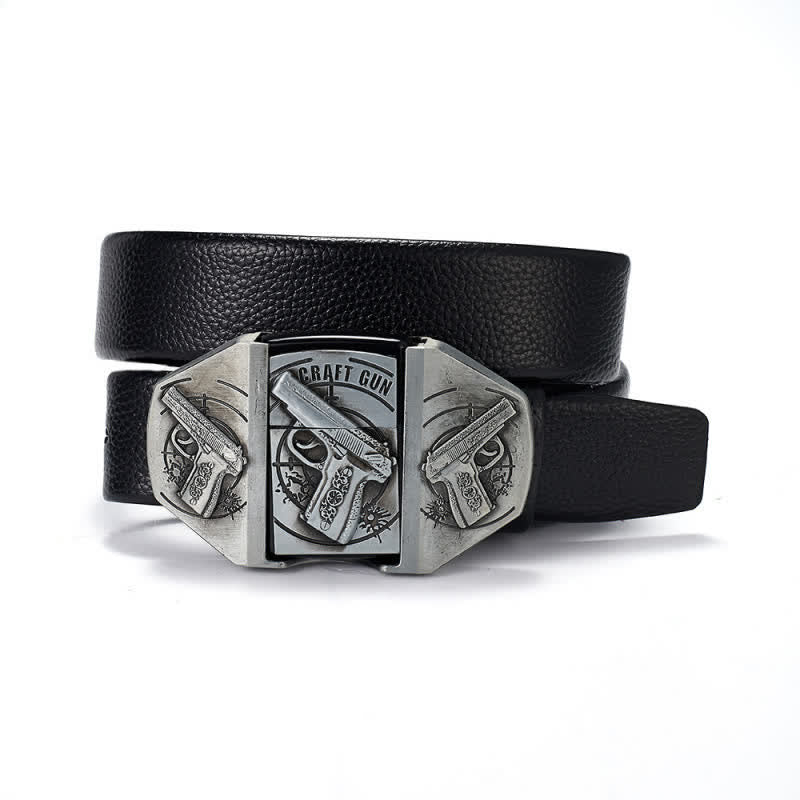 Ceinture en cuir Triple Guns Relief pour homme avec briquet à huile cachée