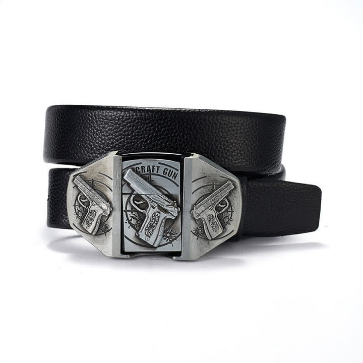 Ceinture en cuir Triple Guns Relief pour homme avec briquet à huile cachée