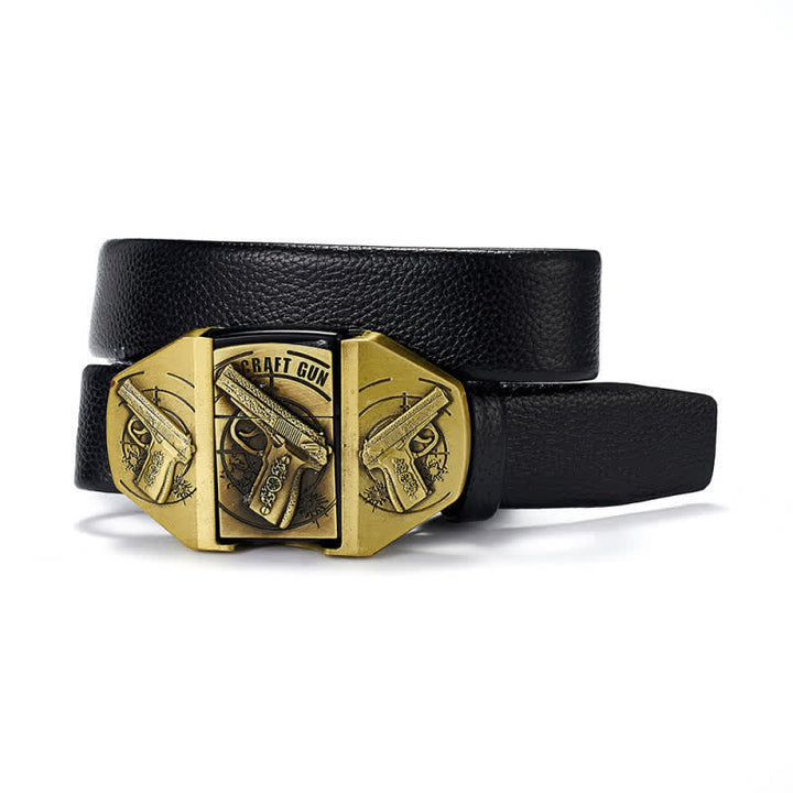 Ceinture en cuir Triple Guns Relief pour homme avec briquet à huile cachée