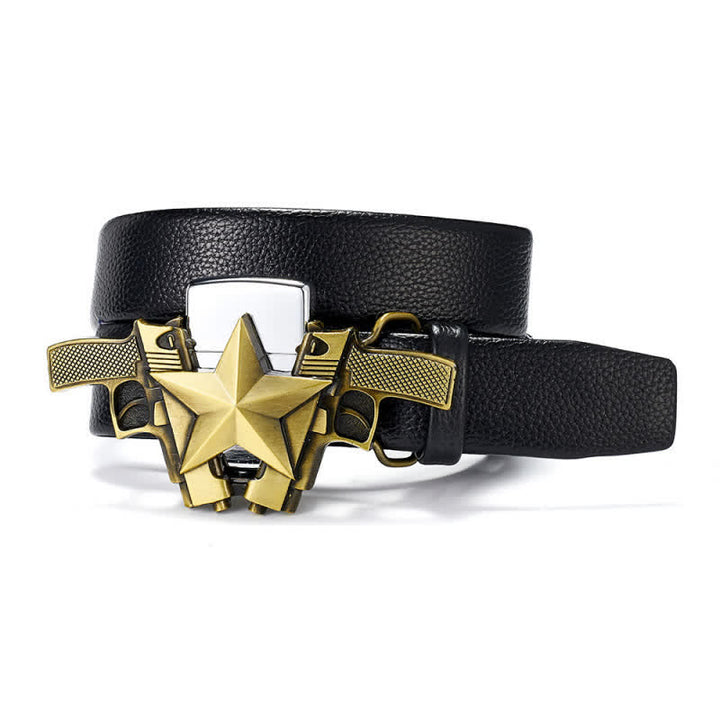 Ceinture en cuir pour homme avec briquet à huile caché et pistolets dorés