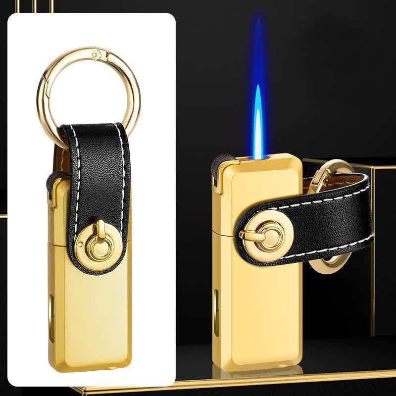 Mini porte-clés pendentif briquet butane rechargeable classique - Or - image 3