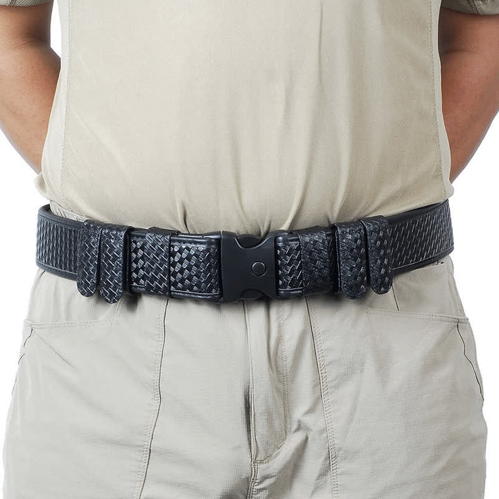 Ceinture tactique en cuir Oxford à dégagement rapide pour homme noire - Cuir gaufré - 2XL (58") - image 5