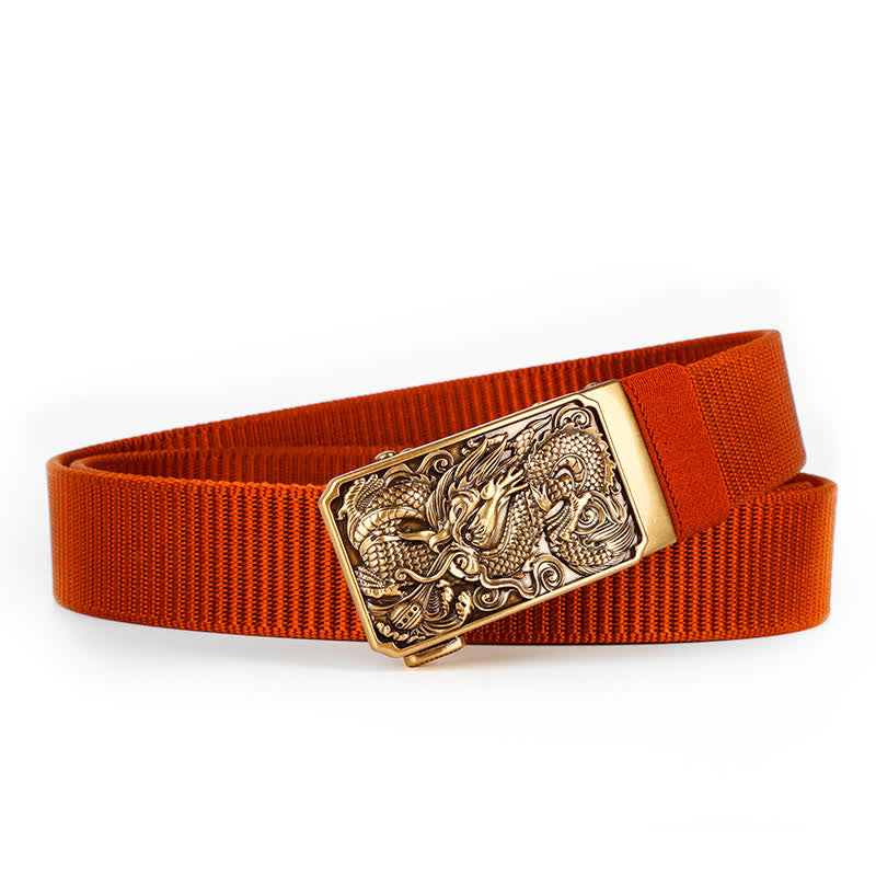 Ceinture en nylon à boucle automatique pour homme avec dragon enroulé doré