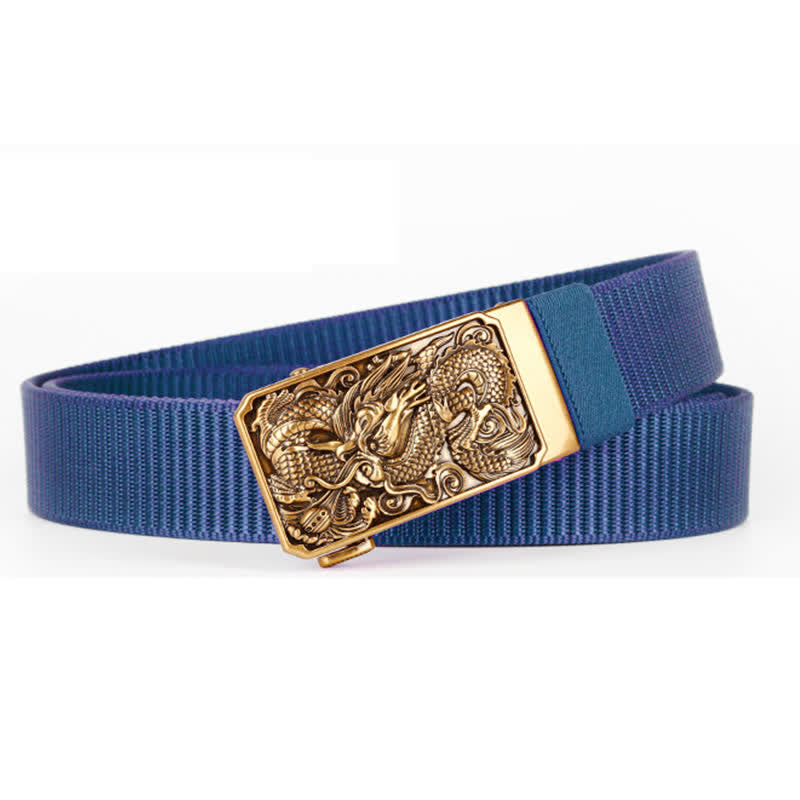 Ceinture en nylon à boucle automatique pour homme avec dragon enroulé doré