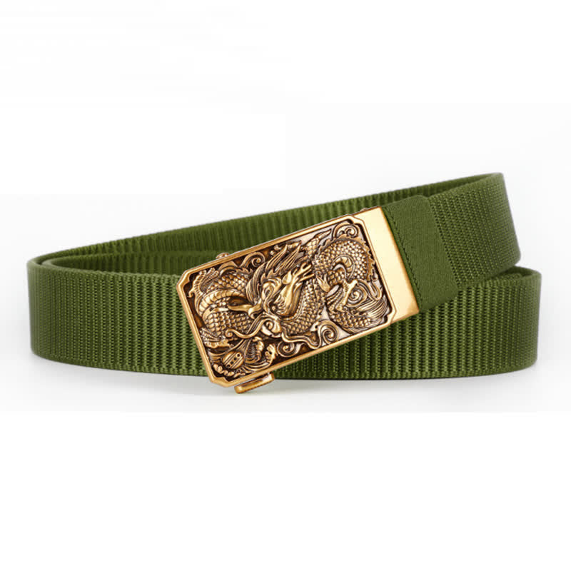 Ceinture en nylon à boucle automatique pour homme avec dragon enroulé en or