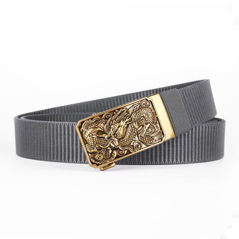 Ceinture en nylon à boucle automatique pour homme avec dragon enroulé doré