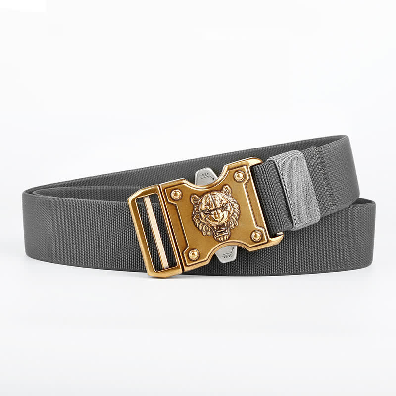 Ceinture en nylon à double fente et boucle à dégagement rapide pour homme avec motif tigre doré